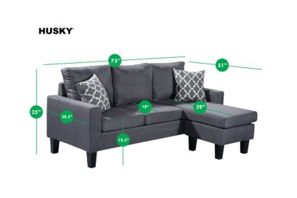 HS276-Husky-Furniture-BELLA-Reverseable-Sectional-Sofa-Gray-12 DIMENSIONS