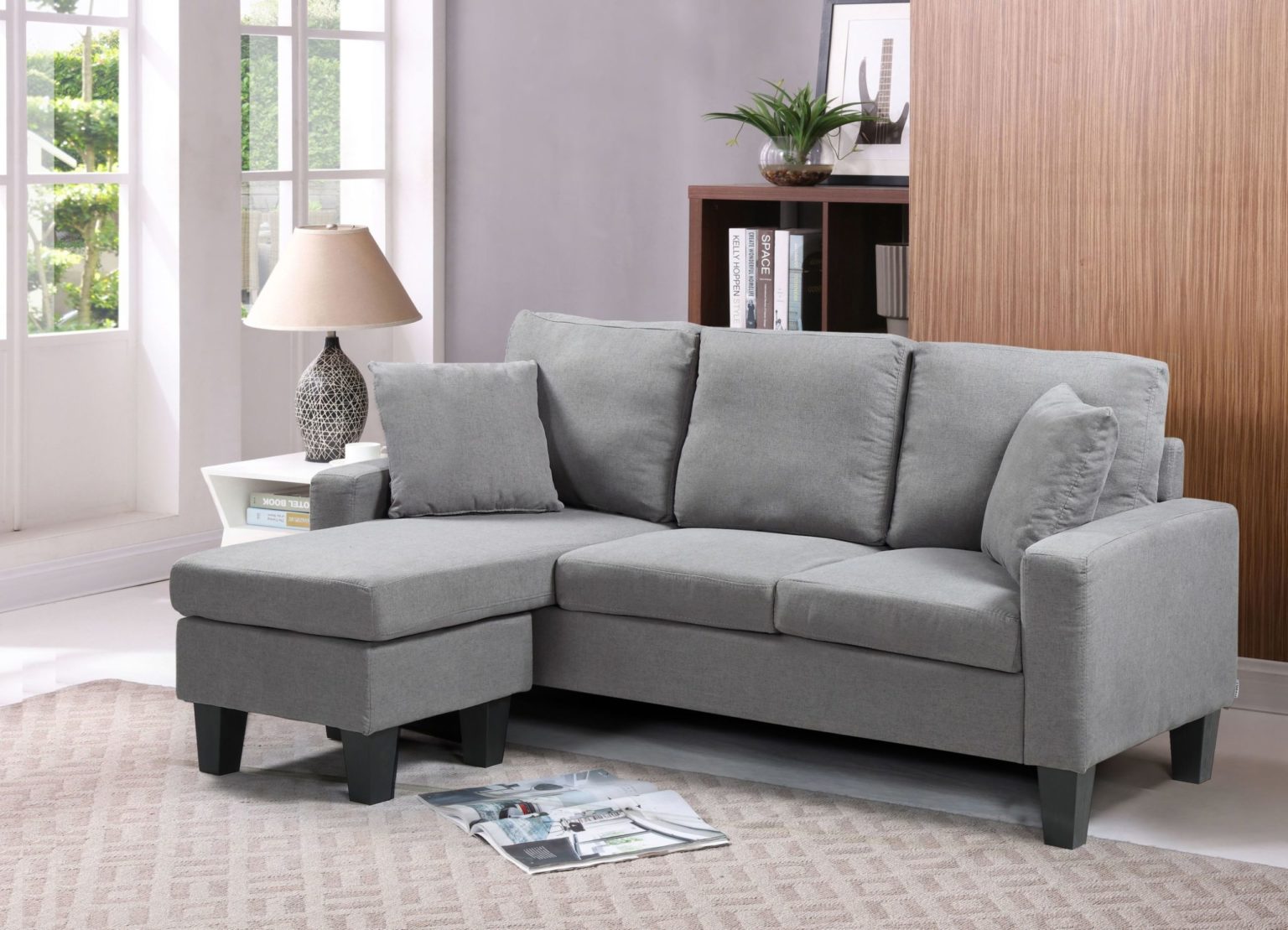 Bella Reversible Sectional Sofa – Charcoal - Husky® Furniture