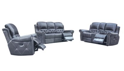 HR059-3PC (G12) Husky Furniture Hunter Reclining Sofa Set Gray