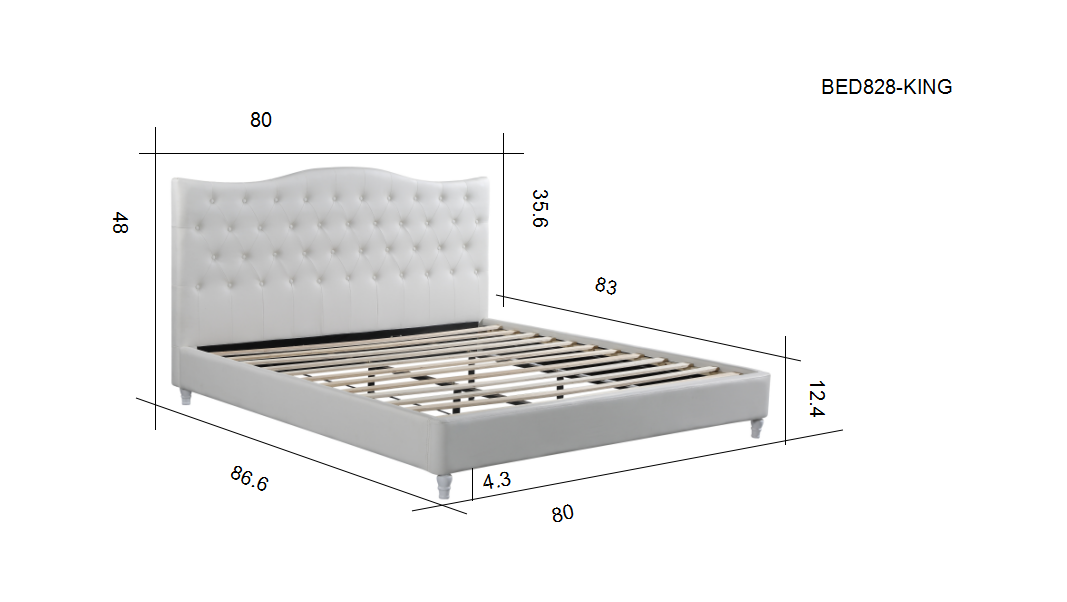 Lily Upholstered Platform Bed White, What Is The Measurements Of A King Bed Frame
