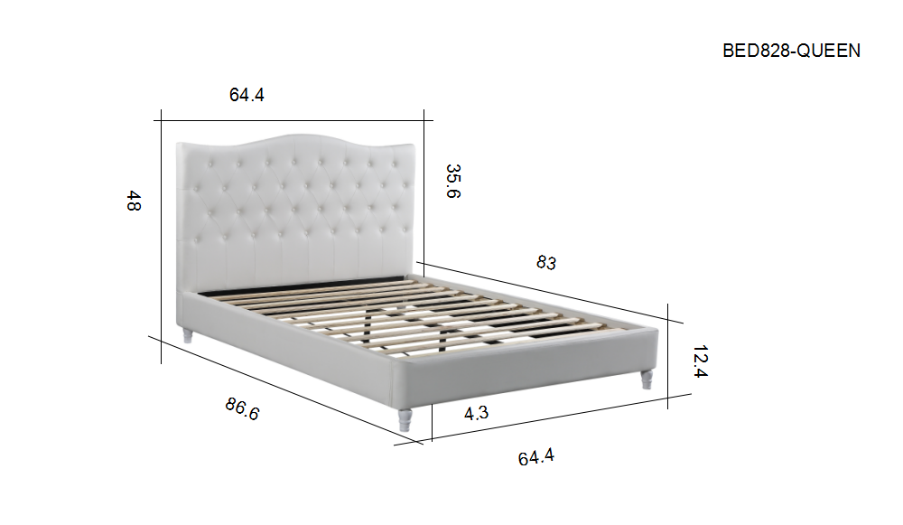 Husky Lily Platform Bed Queen White, Queen Size Platform Bed Dimensions