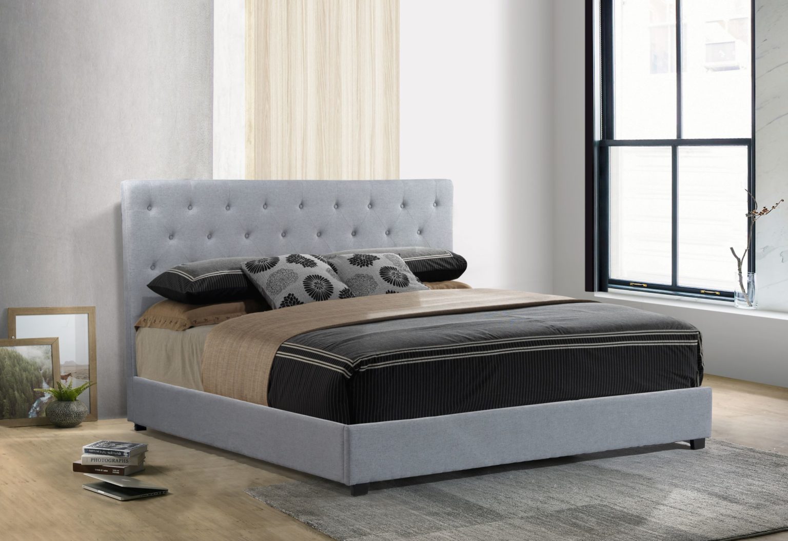 Logan - Lift Up Storage - Upholstered Platform Bed, Grey – King