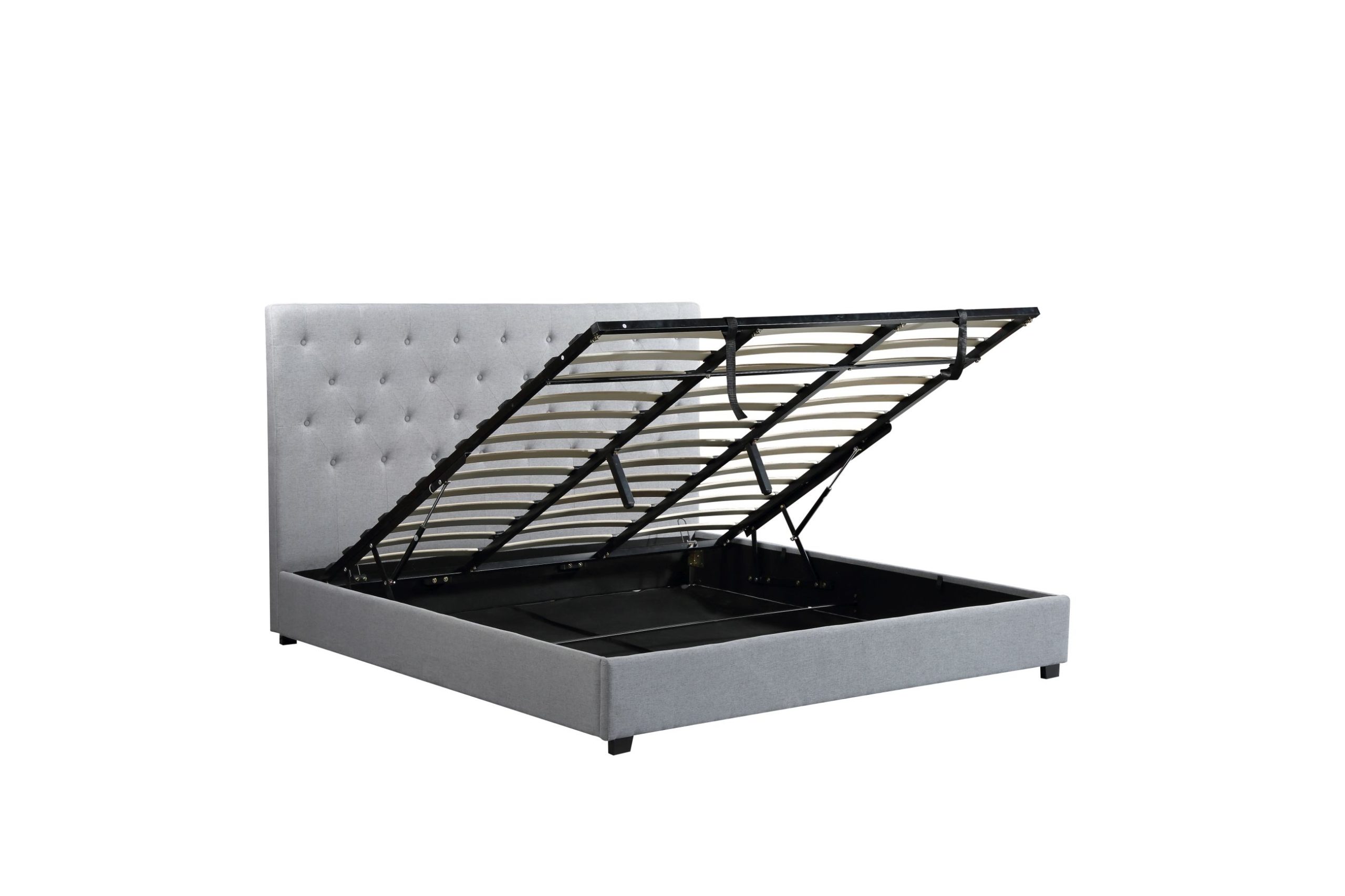 Upholstered Platform Bed Grey, Storage Bed King Upholstered