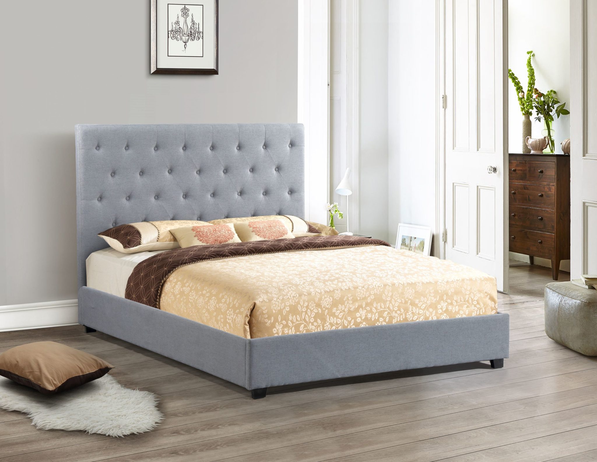 Logan - Lift Up Storage - Upholstered Platform Bed, Grey – Queen