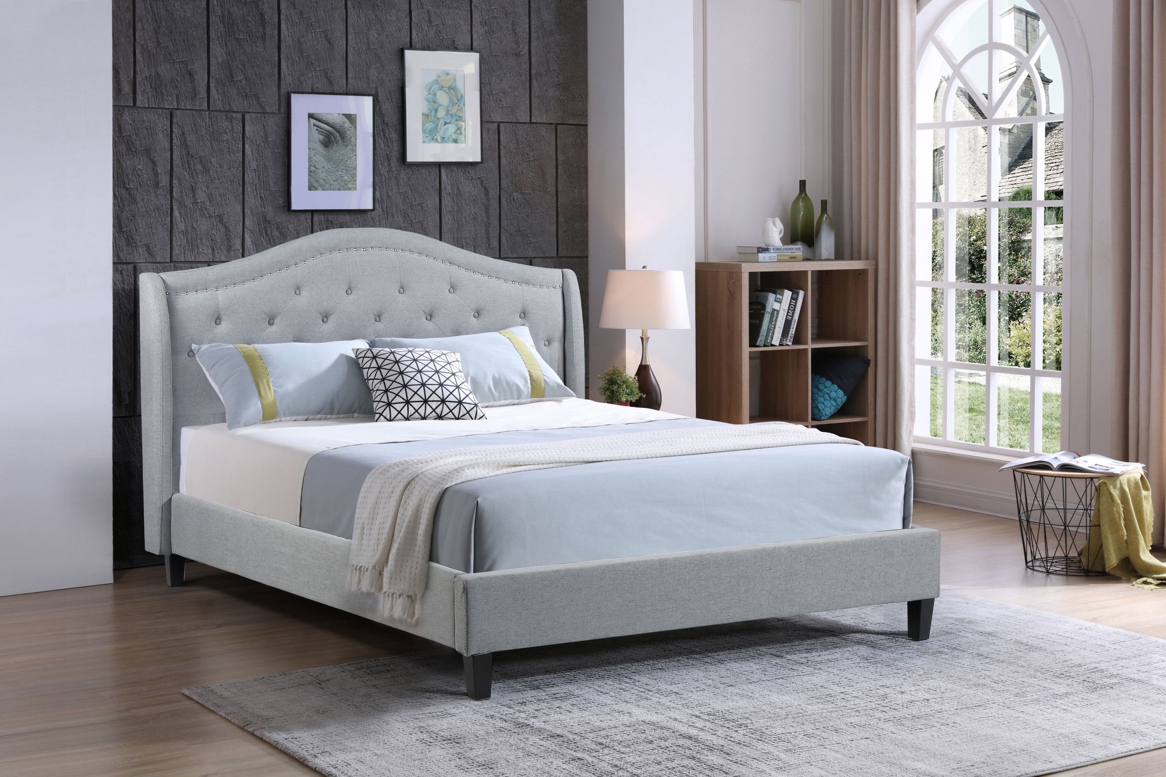 Twilight - Upholstered Platform Bed, Grey – Queen