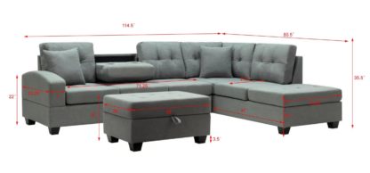 HS2300-Husky Furniture -Emma - Reversible Sectional -Sofa with Storage ottoman- Gray LH