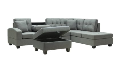 HS2300-Husky Furniture -Emma - Reversible Sectional -Sofa with Storage ottoman- Gray LH