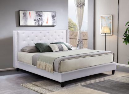 Husky Megan King Platform Bed White Fabric - Husky Furniture