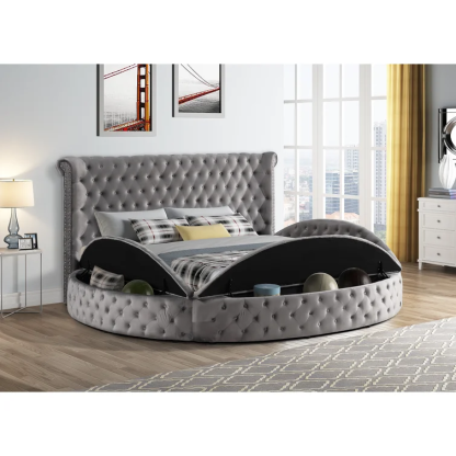 Alora Round Platform Bed with Storage Grey Queen or King