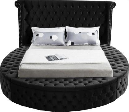 Alora Round Platform Bed with Storage Black Queen or King Husky Furniture