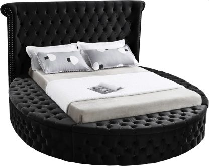Alora Round Platform Bed with Storage Black Queen or King Husky Furniture