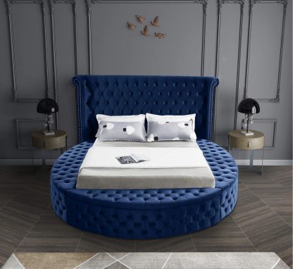 Alora Round Platform Bed with Storage Blue Queen or King Husky Furniture