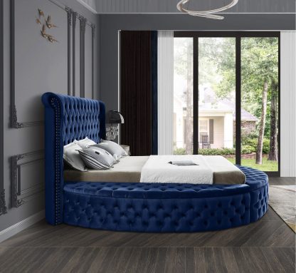 Alora Round Platform Bed with Storage Blue Queen or King Husky Furniture