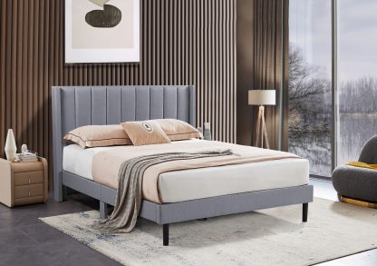 Husky Furniture Jordan Platform Bed Queen Double Grey 1008