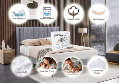 Husky Premium Terry Cotton Waterproof Fitted Mattress Protector – Hypoallergenic and Washable Jordan bed website design v1.2400