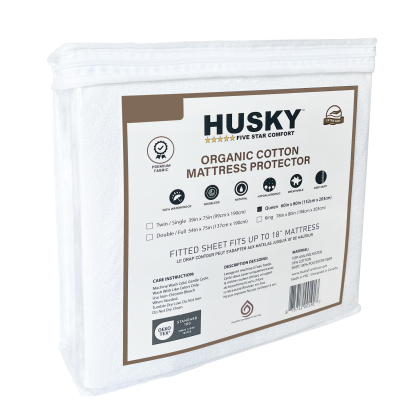 Husky Premium Terry Cotton Waterproof Fitted Mattress Protector – Hypoallergenic and Washable Protector PACKAGE BACK