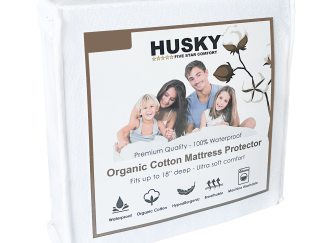 Husky Premium Terry Cotton Waterproof Fitted Mattress Protector – Hypoallergenic and Washable Protector PACKAGE FRONT