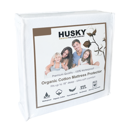 Husky Premium Terry Cotton Waterproof Fitted Mattress Protector – Hypoallergenic and Washable Protector PACKAGE FRONT