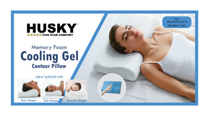 Husky Premium Cooling Memory Foam Contour Pillow, Ergonomic Orthopedic for Cervical Neck and shoulder support - BOX SIDE 2